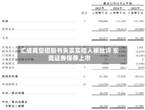 汇成真空招股书失实实控人被批评 东莞证券保荐上市